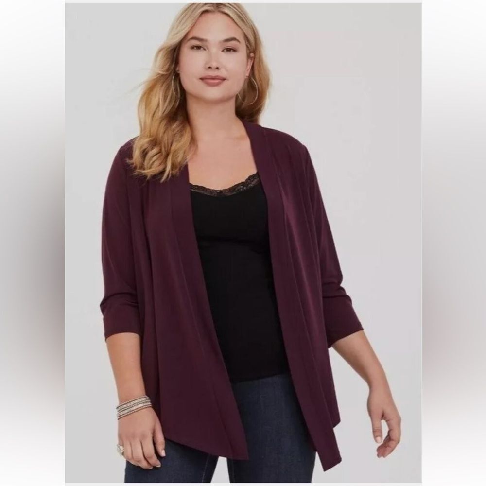EUC Torrid Deep Purple/Maroon Women's Drape Cardigan 3/4 Sleeves - Size 3